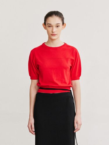 Cotton Nylon Puff Sleeve Knit Top [RED] - AFTERHOURS - Modalova