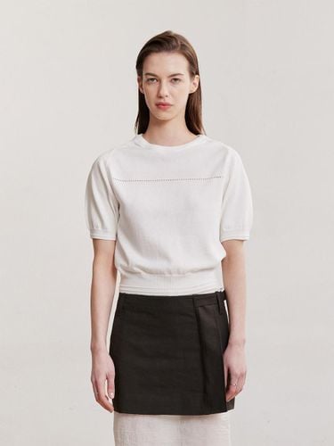 Cotton Nylon Puff Sleeve Knit Top [White] - AFTERHOURS - Modalova