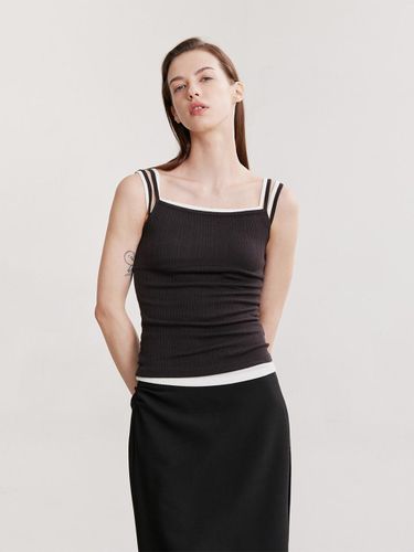 Double Strap Ribbed Sleeveless Top [BROWN-CHARCOAL] - AFTERHOURS - Modalova