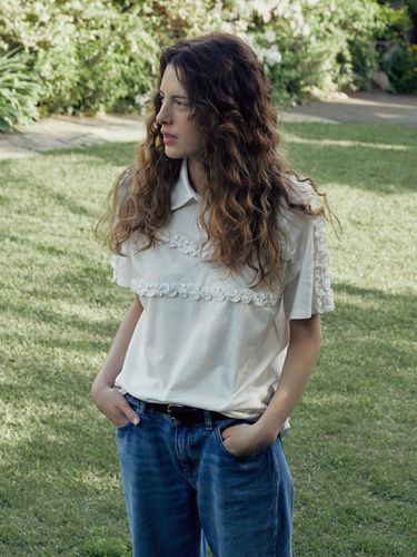 Ruffle Pique Cotton Shirt [White] - AFTERHOURS - Modalova