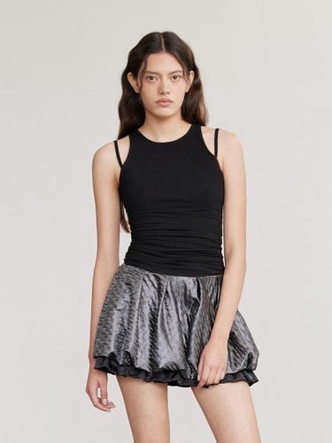 Shirring Double Strap Sleeveless Top [Black] - AFTERHOURS - Modalova