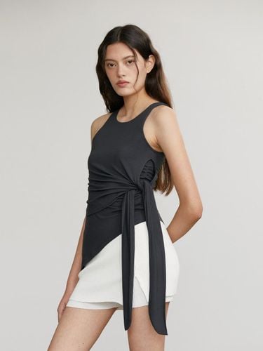 Knotted Asymmetrical Sleeveless Top [Charcoal] - AFTERHOURS - Modalova