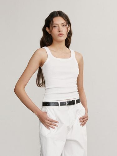 Square Neck Cotton Spandex Sleeveless Top [White] - AFTERHOURS - Modalova