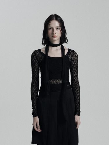 Flower Net Lace Long Sleeve Top [Black] - ANIV - Modalova