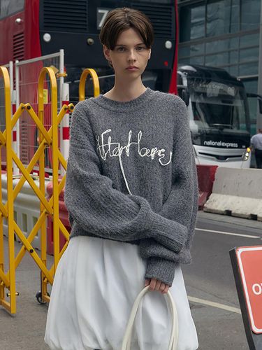 Puff Sleeve Soft Wool Oversized Knit Top [Melange Grey] - AFTERHOURS - Modalova