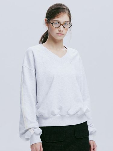 Lace Track Balloon Sleeve Sweatshirt [Melange Grey] - AFTERHOURS - Modalova