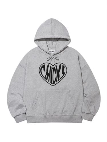 Heart Fleece Lined Long Sleeve Hooded T-shirt [Melange] - chicks - Modalova