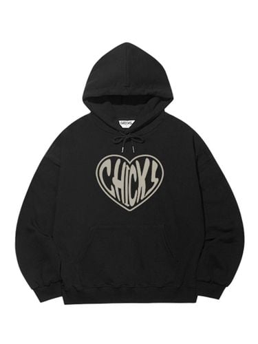 Heart Fleece Lined Long Sleeve Hooded T-shirt [Black] - chicks - Modalova