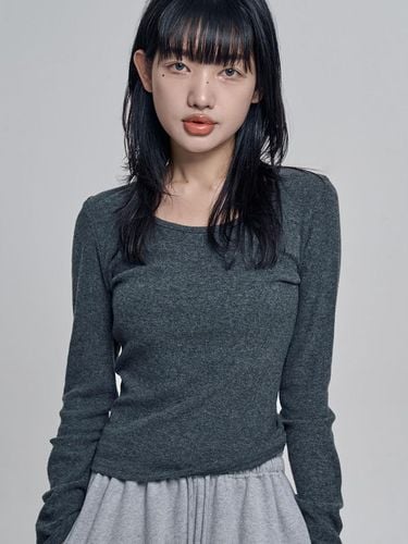 Long Sleeve Fleece-Lined Slim Fit T-Shirt [Charcoal Melange] - chicks - Modalova