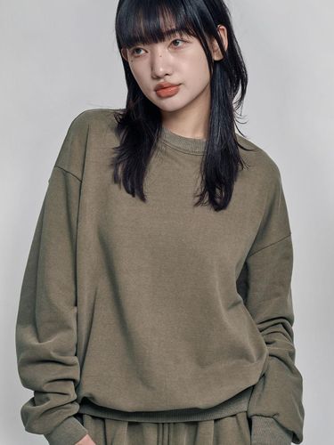 Pigment Loose-fit Cotton-poly Sweatshirt [Khaki] - chicks - Modalova