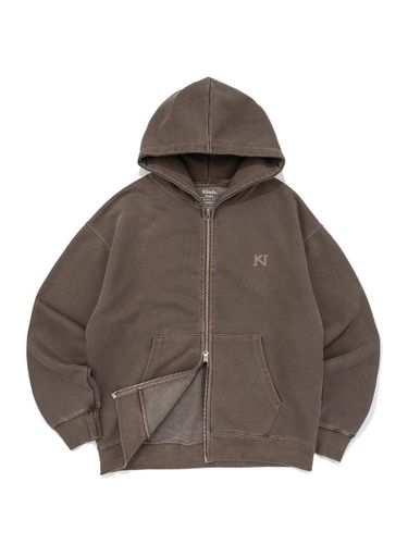 Pigment Washed Triple-Knit Logo Hoodie [Brown] - KINDS - Modalova