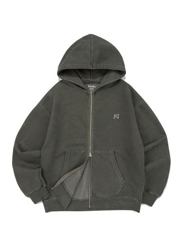 Pigment Washed Triple-Knit Logo Hoodie [GREEN] - KINDS - Modalova