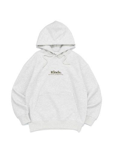 Cotton Blend Semi-Overfit Slogan Hoodie [Light Melange] - KINDS - Modalova