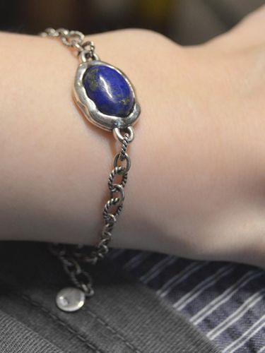 Natural Sterling Silver Lapis Bracelet - martha in the garret - Modalova