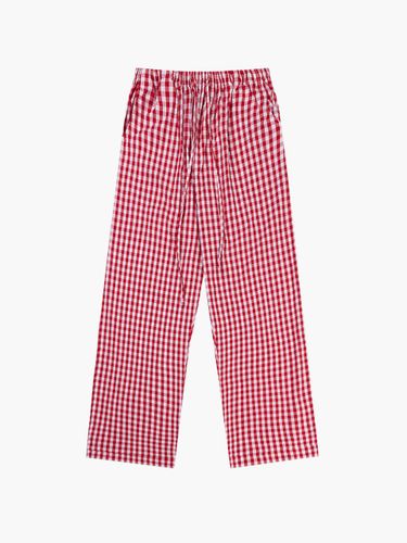 Gingham Check Pure Cotton Long Pants [Red] - morebric - Modalova