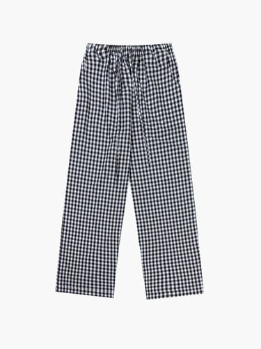 Gingham Check Cotton Long Pants [Black] - morebric - Modalova