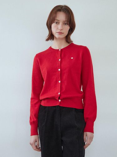 Soft Cotton Basic Round Cardigan [Red] - STEP AROUND - Modalova