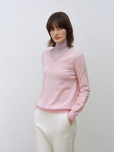 Boucle Stitch V-neck Cashmere Pullover [Pink] - Mare di mari - Modalova