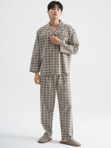 Checkered Brushed Pure Cotton Pajama Pants [Light Green] - MAY FLOWER - Modalova