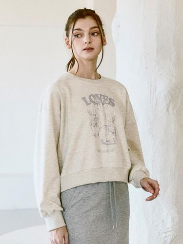 Love Letter Fur Crop Sweatshirt [Ecru] - WHOLOVESART - Modalova