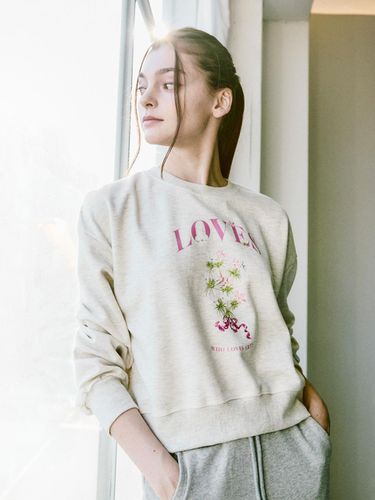 Love Flower Cropped Cotton Blend Sweatshirt [Ecru] - WHOLOVESART - Modalova