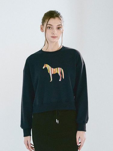 Royal Horse Embossed Texture Premium Sweatshirt [Navy] - WHOLOVESART - Modalova