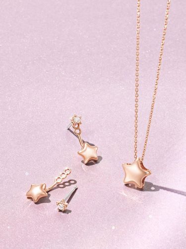 Silver Rose Gold Star Necklace Earrings Set (SET-J0-0113) - J.ESTINA - Modalova