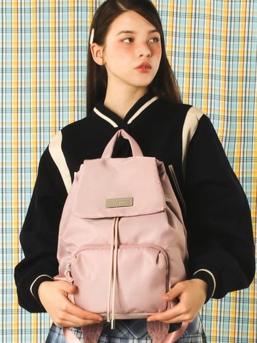 Nylon Drawstring Flap Backpack [Pink] (304) - Masmarulez - Modalova