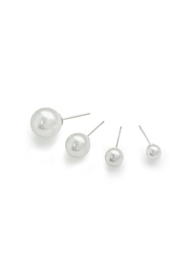 Silver Swarovski Pearl Riven Earrings - dmoment - Modalova