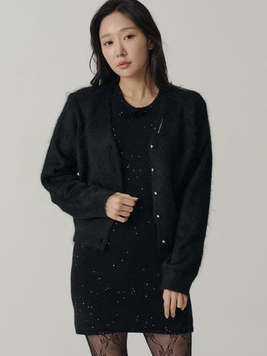 London Dust Wool Jewel Button Cardigan [Black] - SORRY TOO MUCH LOVE - Modalova