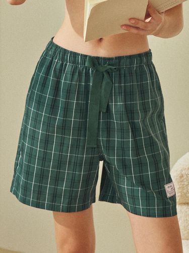 Cotton Check Wide-leg Pajama Shorts [Dark Green] - HYGGE UNDERWEAR - Modalova