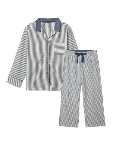 Striped Cotton Long Sleeve Pajama Set [Navy] - HYGGE UNDERWEAR - Modalova