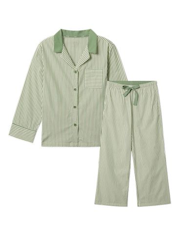 Cotton Yarn-Dyed Stripe Pajama Set [Khaki] - HYGGE UNDERWEAR - Modalova