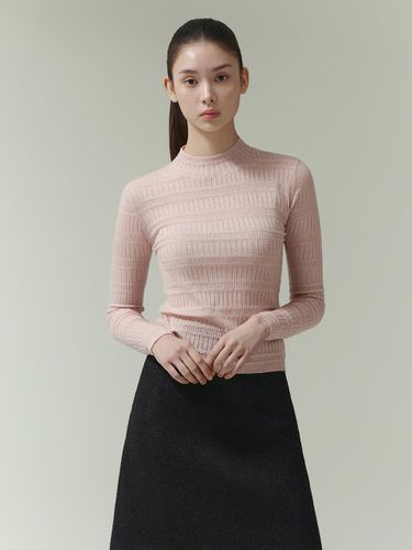 Glittery Mock Neck Slim Fit Knit Top (ITP2YPO740) - itMICHAA - Modalova