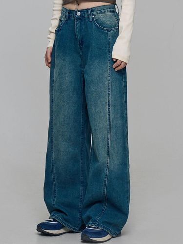 Straight Cut Wide Maxi Denim Pants [Medium Blue] - chicks - Modalova