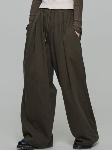 Double-Pleated Wide Cotton Pants [Charcoal] - chicks - Modalova