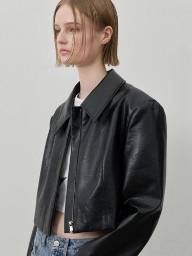 Leather Zipper Cropped Vegan jacket (JK-3012) - Atelier Nain - Modalova