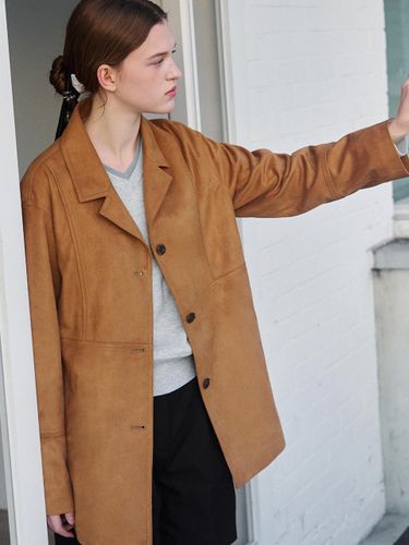 Suede Overfit Half Single Jacket [CAMEL] - DRAWFIT WOMEN - Modalova