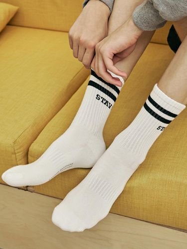 Cotton Cushion Lettering Sports Socks [Beige/Black] - bananasisters - Modalova