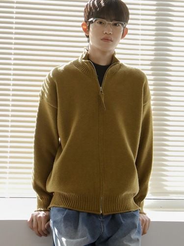 Roll-up Overfit Ribbed Zip-up Sweater [] - FANACULT - Modalova