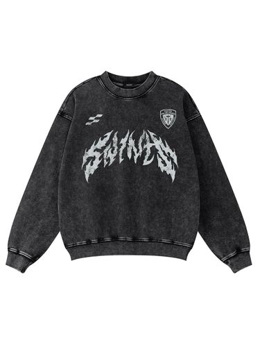 Metal Pigment Oversized Cotton Sweatshirt [Black] - SAINTPAIN - Modalova