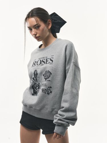 Stud Rose Cotton Fleece Sweatshirt [Grey Melange] - fortheweather - Modalova