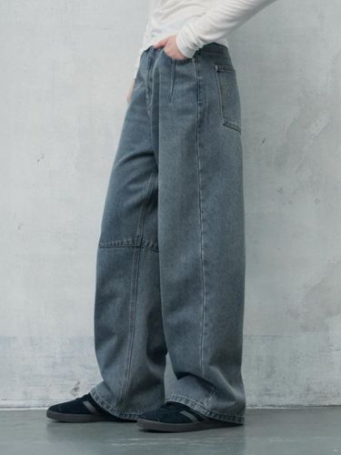 Balloon Fit High Waist Wide Denim Pants - leathery - Modalova