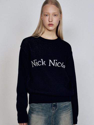 Cashmere Logo Jacquard Loose Fit Pullover [Navy] - NICK&NICOLE - Modalova