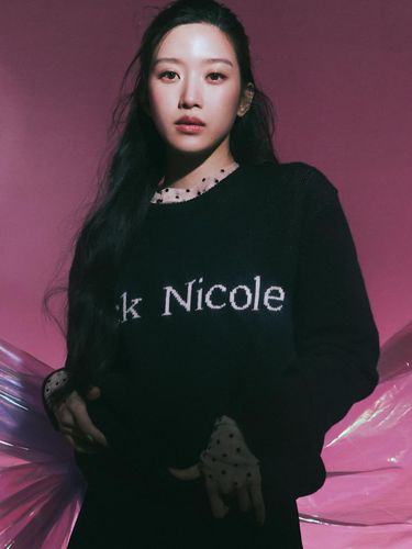 Cashmere Nicole Logo Jacquard Pullover [Black] - NICK&NICOLE - Modalova