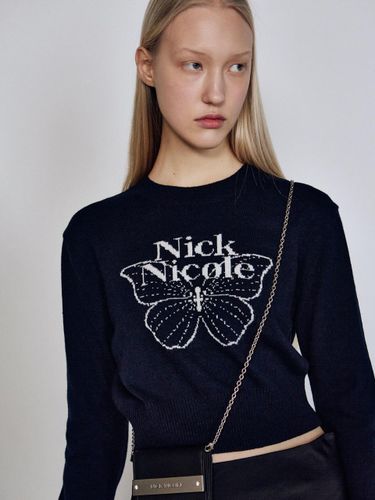 Cashmere Butterfly Signature Cropped Knit [Navy] - NICK&NICOLE - Modalova