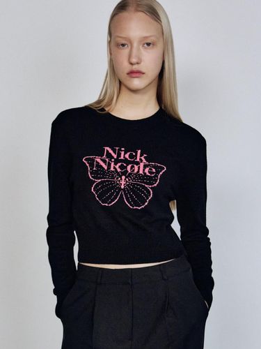 Cashmere Butterfly Signature Cropped Knit [Black Pink] - NICK&NICOLE - Modalova