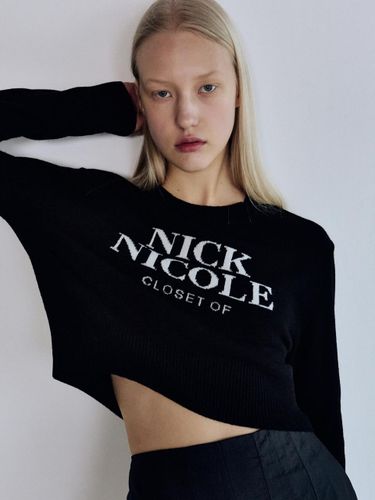 Cashmere Logo Crop Jacquard Knit [Black] - NICK&NICOLE - Modalova