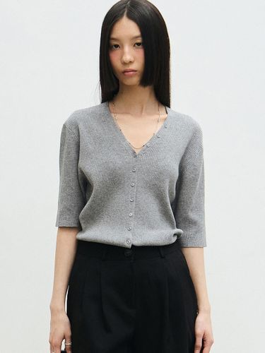 Button Slim Half Sleeve Cardigan [Gray] - NICK&NICOLE - Modalova