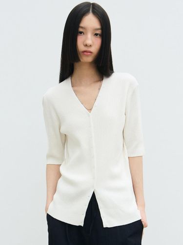 Button Slim Half Knit Cardigan [White] - NICK&NICOLE - Modalova